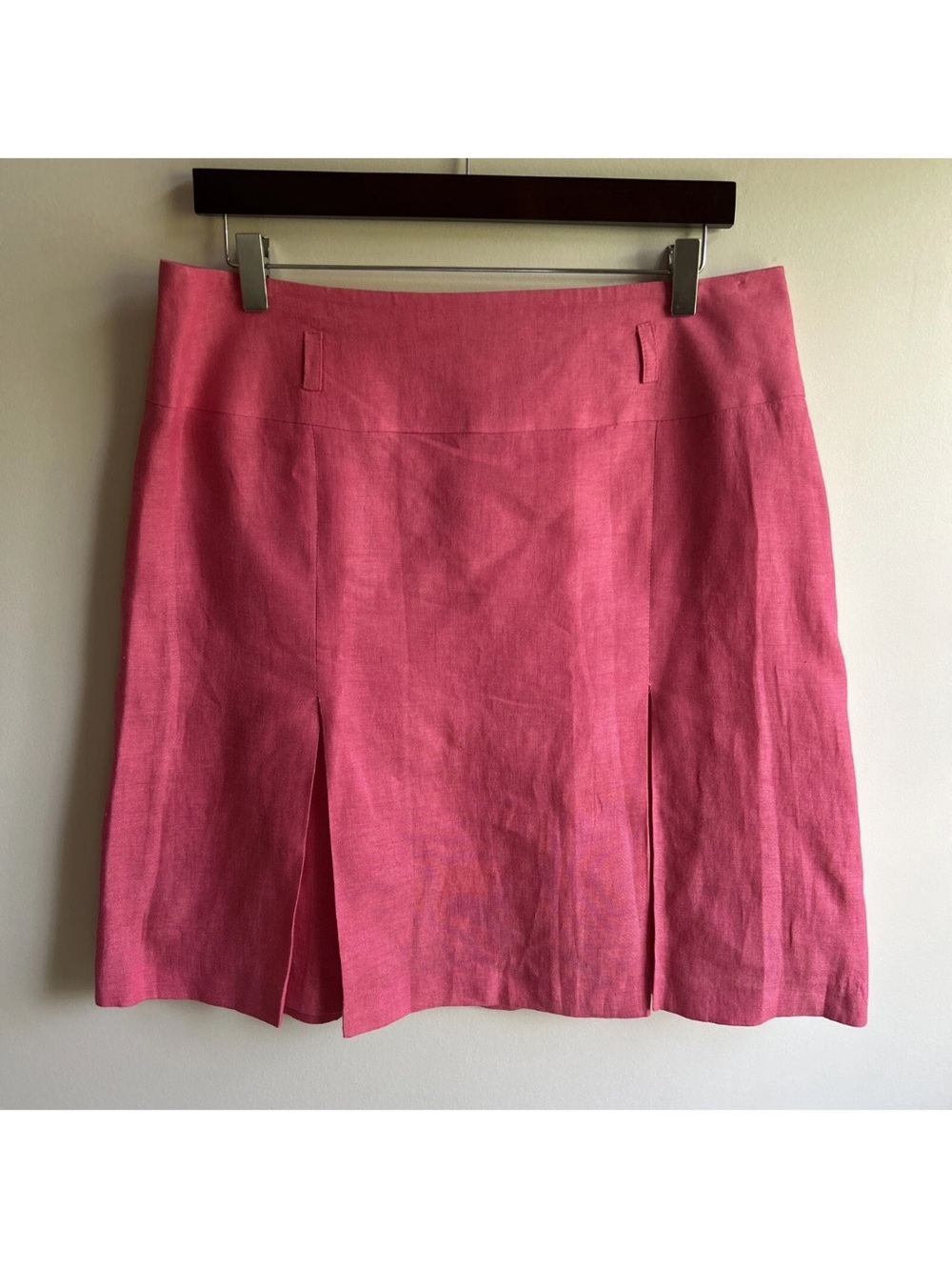 CURLING Collection Pink Vibrant Pleated Lined A Line 100% Linen Skirt S 12 F 44